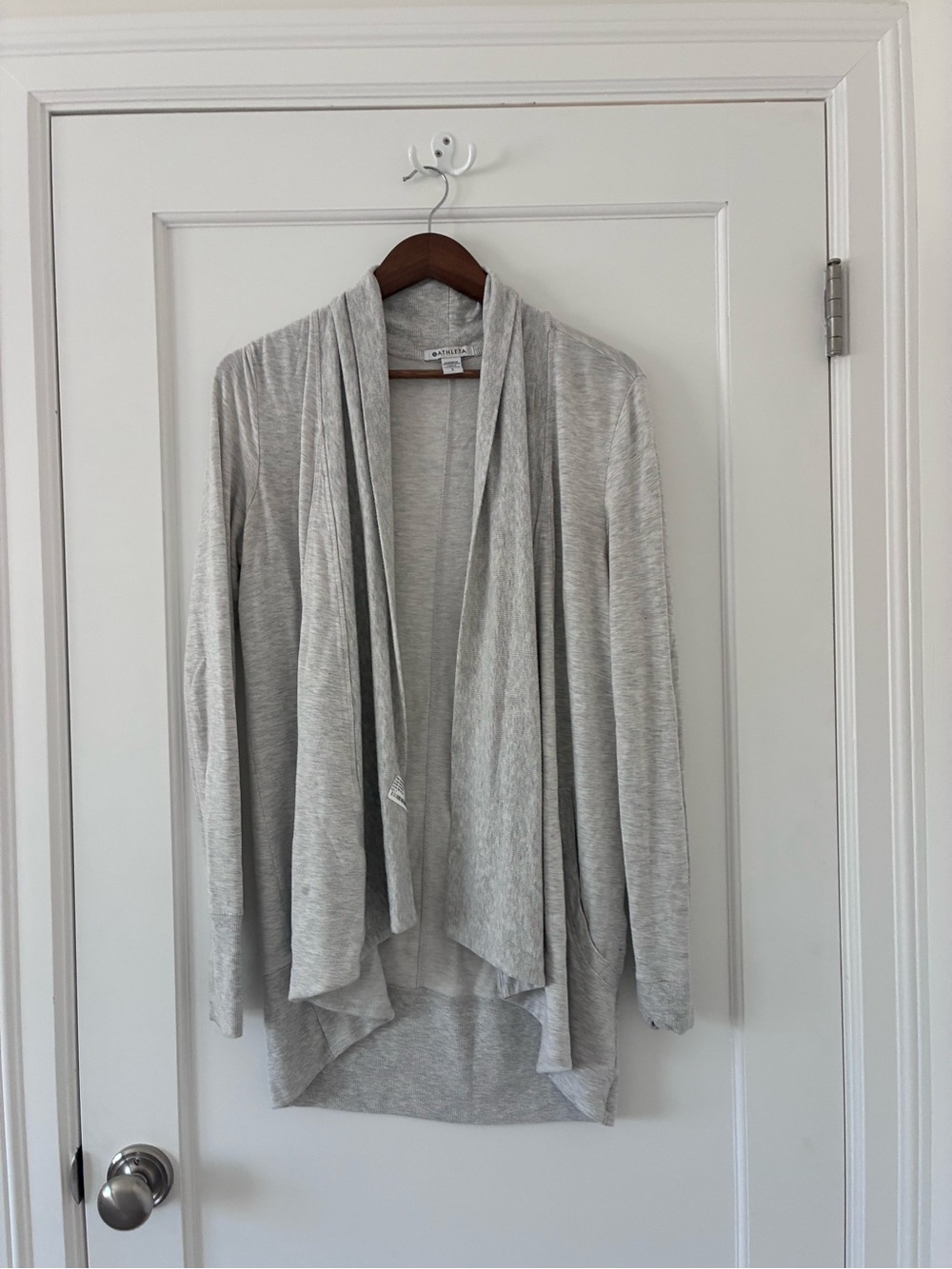 Athleta Heather Gray Draped Open-Front Cardigan